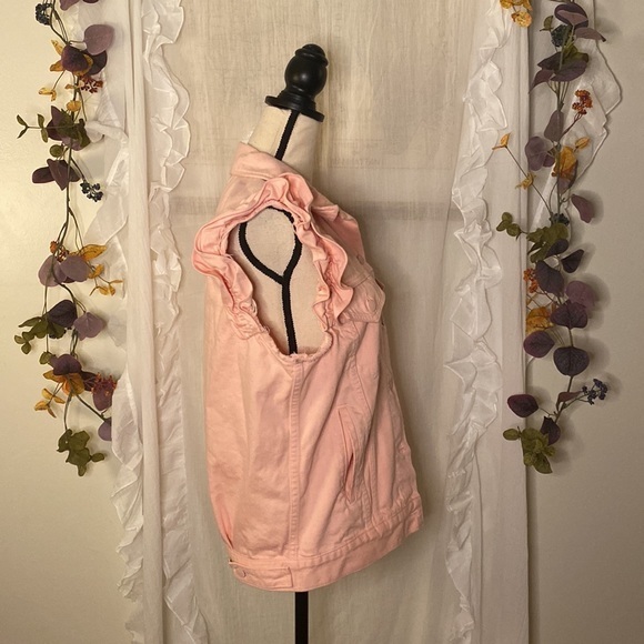 J Brand X Simone Rocha Pink Ruffle Sleeve Button Down Denim Vest Size S/M RARE‎ - Picture 5 of 13